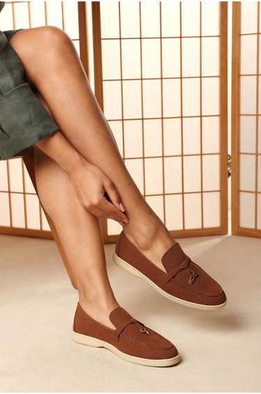 Lunara Brown Penny Loafers With Metal Trim Detail