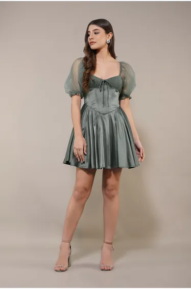 Keila Mini Dress in Green Grey