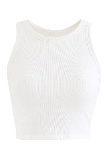 Solid Color Ribbed Tank Top in White