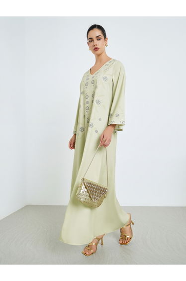Women Green Embroidered Jalabiya