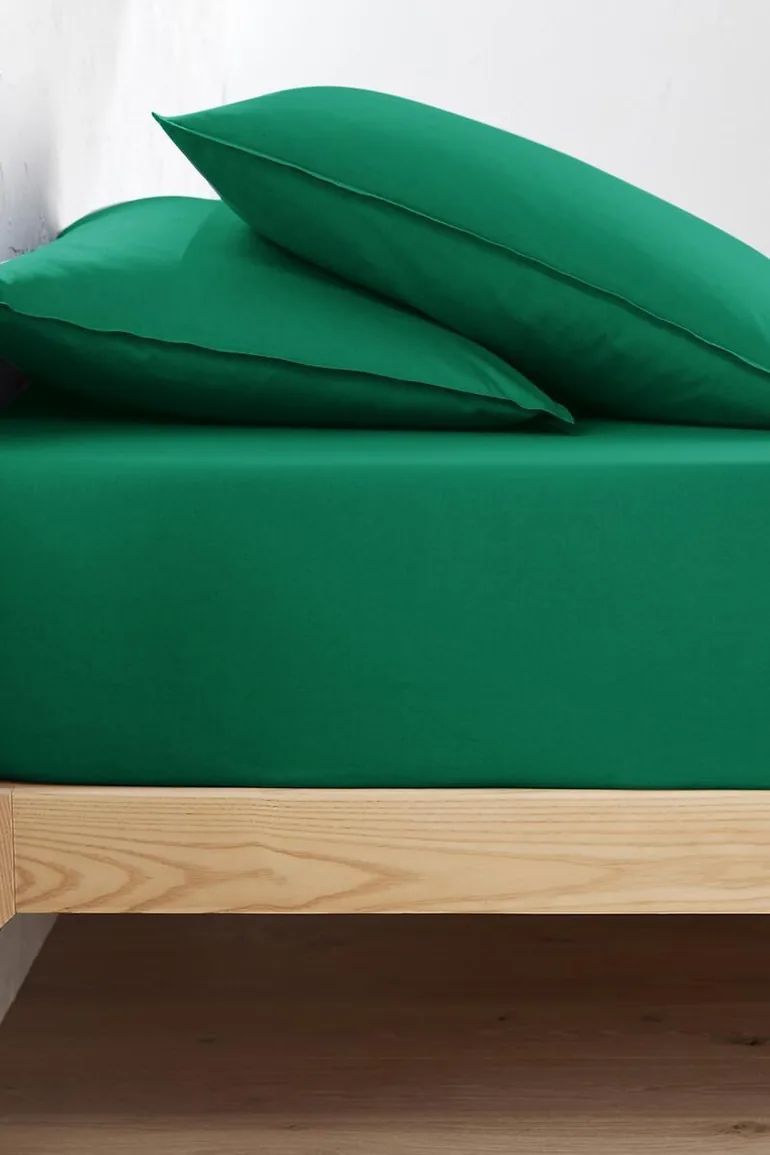 شرشف سرير قطن مغسول سادة بحواف مطاطية بإرتفاع 30سم