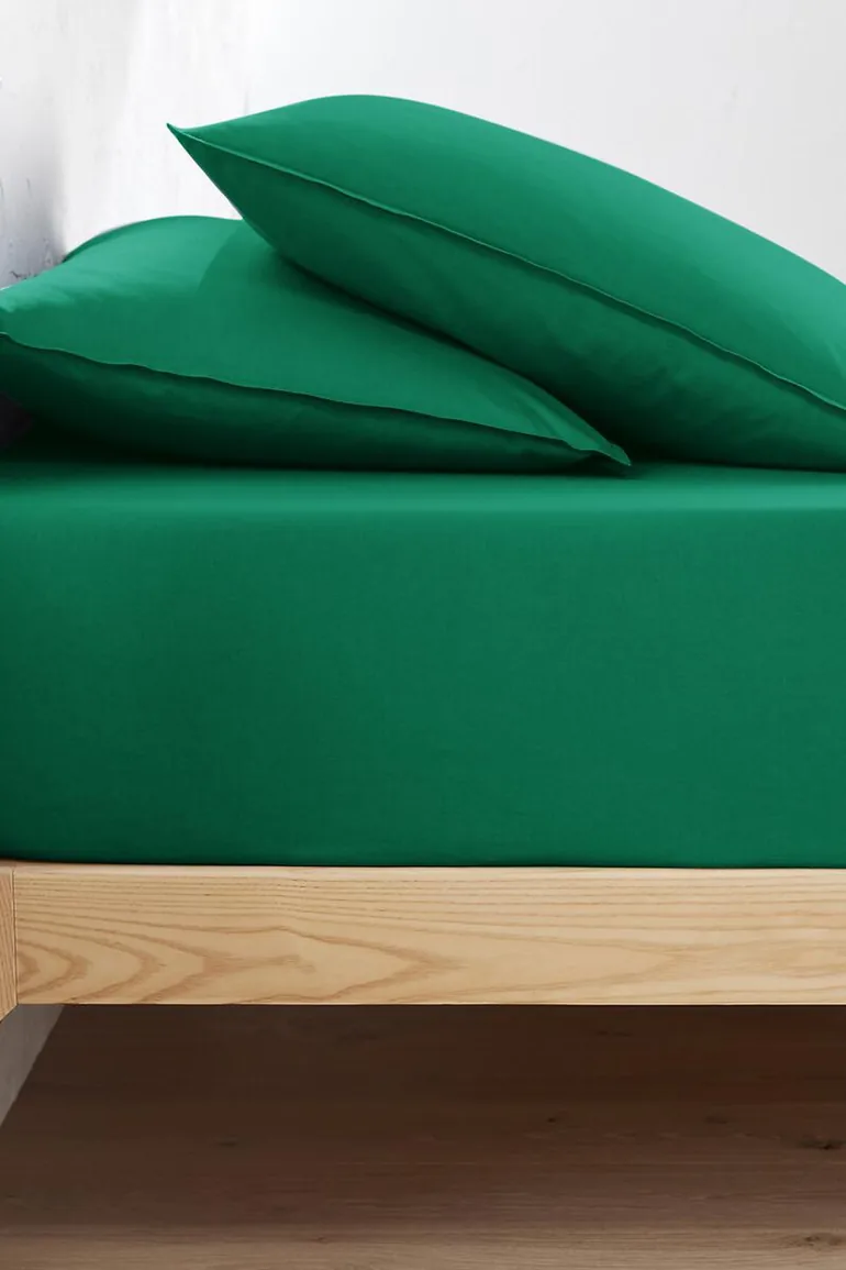 شرشف سرير قطن مغسول سادة بحواف مطاطية بإرتفاع 30سم - 1