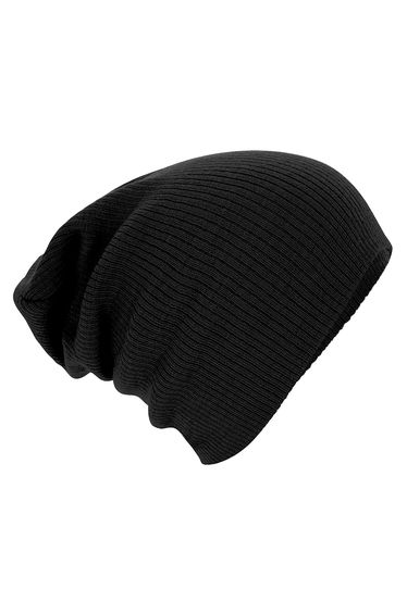Beechfield Unisex Slouch Winter Beanie Hat - Black