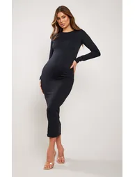 Maternity Black Long Sleeve Sculpt Luxe Midaxi Dress