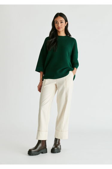 Mock Neck Cropped Sleeve Ribbed Jumper