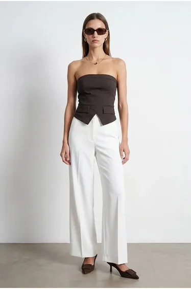 DILVIN Strapless Crepe Crop Top With Pocket