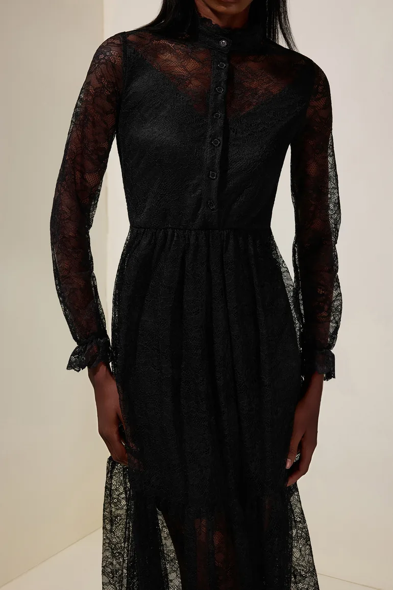 Lace Long Sleeve See-Through Maxi Dress JardinVue Black : Evening Dresses :  VogaCloset Oman
