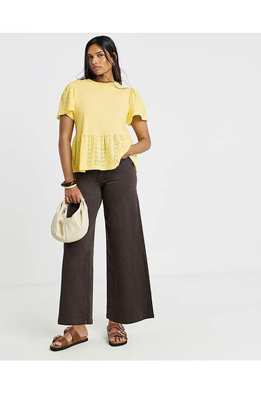 Crew Neck Peplum Broderie Top