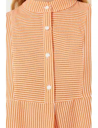 Orange Balloon Sleeve Seersucker Woven Tunic - 2
