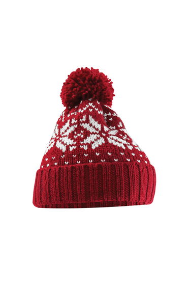Beechfield Unisex Adult Snowstar Fair Isle Beanie - Classic Red/White