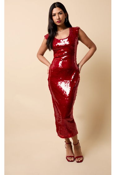Red Sequin Midaxi Dress