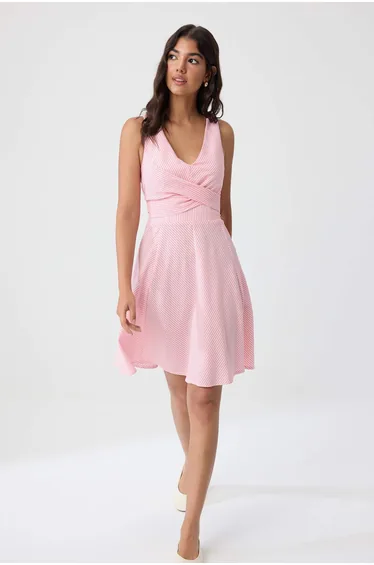 Pink Striped A-Line/A Bell-Shaped Short / Mini Woven Dress