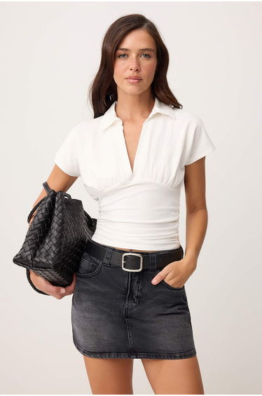 Black Low Stretch Mini Denim Shorts Skirt