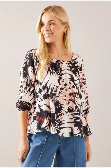 Petite Blush Abstract Square Neck Top
