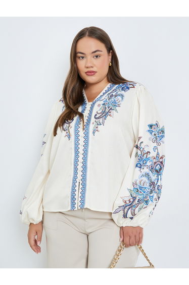 Plus Size Cream Paisley Print Blouse