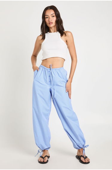 Stripe Poplin Balloon Trouser - blue