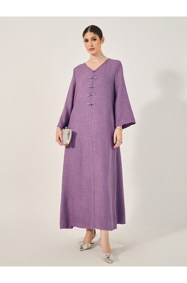 Decorative Button Detail V Neck Jalabiya