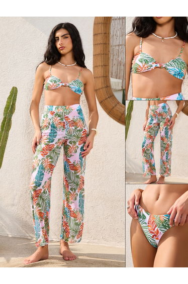 Pack of 3 - Palm Leaf Multi Print Padded Bikini, Brief and Loose Fit Pants