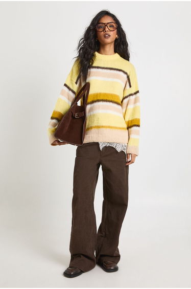 Crew Neck Super Soft Stripe Knitted Jumper - butter