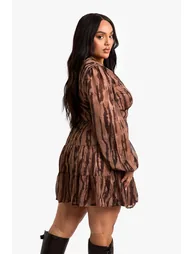 Plus Animal Print Tiered Chiffon Smock Dress - 1