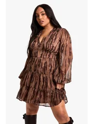Plus Animal Print Tiered Chiffon Smock Dress