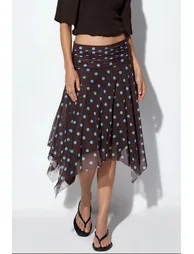 BUSEM High-Waist Polka Dot Midi A-Line Skirt - 1