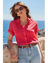 Summer Red Zebra Textured Shirt - 3