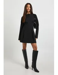 Cinched Balloon Sleeve Mini Dress - black