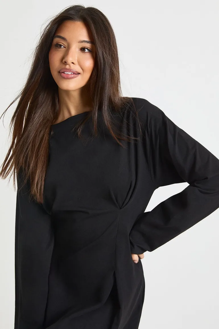 Cinched Balloon Sleeve Mini Dress - black - 3