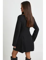 Cinched Balloon Sleeve Mini Dress - black - 2