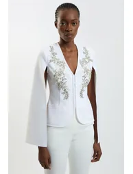 Bandage Form Fitting Cape Sleeve Embellished Jacket - 1