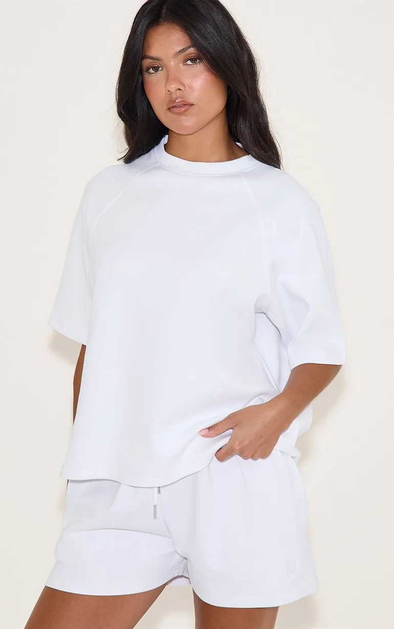 White Embroidered Interlock Shorts - 5