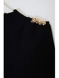 Black Accessory Detailed Draped Flexible Knitted Plus Size Blouse - 2