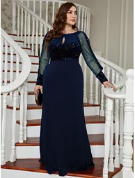 Leely Plus Women's Elegant Round Neck Long Sleeve Party Dresses - 4