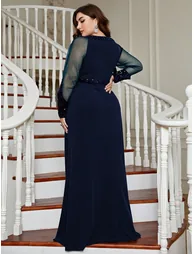 Leely Plus Women's Elegant Round Neck Long Sleeve Party Dresses - 1