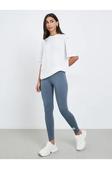 Grey Plain Leggings with Badge Detail