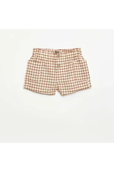 Checked cotton and linen shorts BROWN