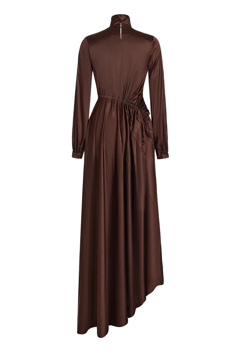 Satin Shirring Lantern Sleeve Maxi Dress - 5