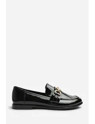 Orelis Wide Fit Girl's School Shoe Chain Trim Detail Flat Loafers