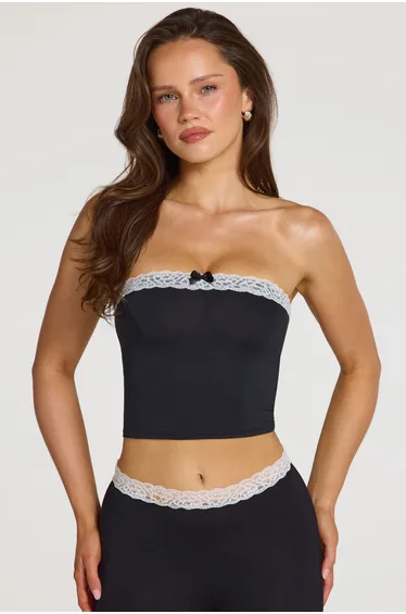 Modal Lace-Trim Bandeau Top in Black