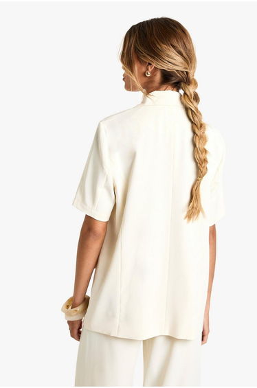 Tailored Woven Short Sleeve Blazer - cream product thumbnail 3