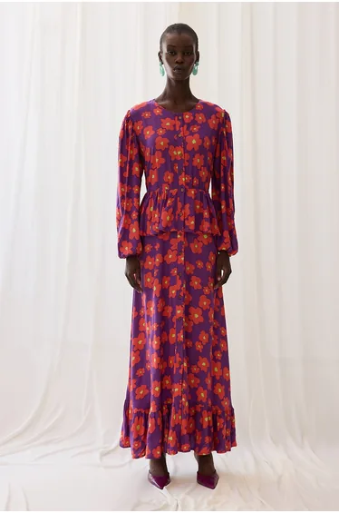 PATTERNED RUFFLE DRESS