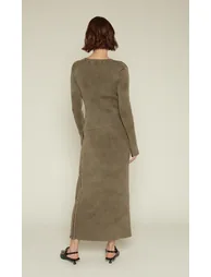 Khaki Ribbed Knit Zip Detail Skirt - 1