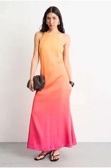 Ombre Strappy Satin Maxi Sundress