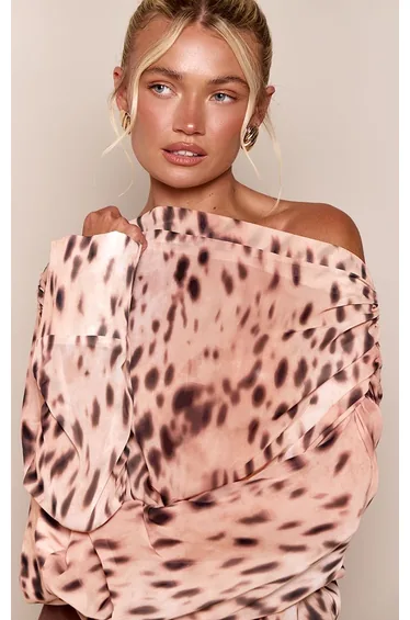 Brown Cheetah Print Chiffon Drape Top