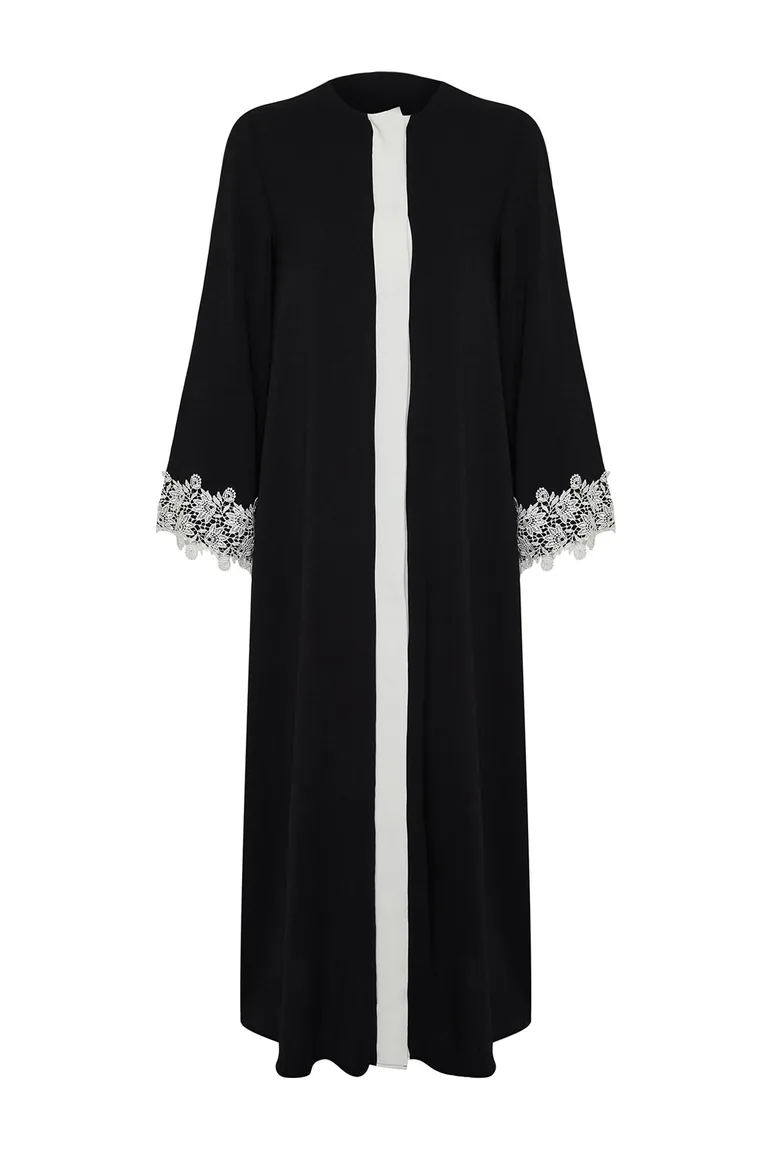 Black Lace Woven Cap & Abaya - 6