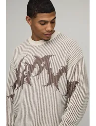 Oversized Gothic Ribbed Knitted Jumper - ecru - 2