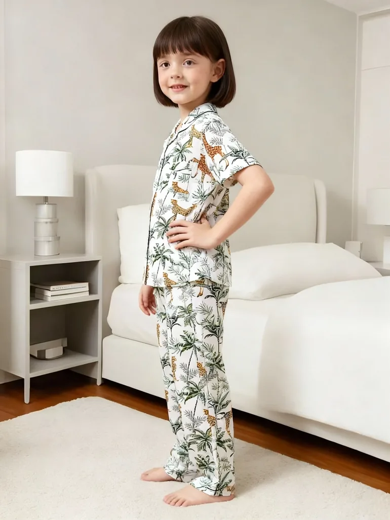 Girls Graphic Print Short Sleeve Shirt and Pyjama Set - 4