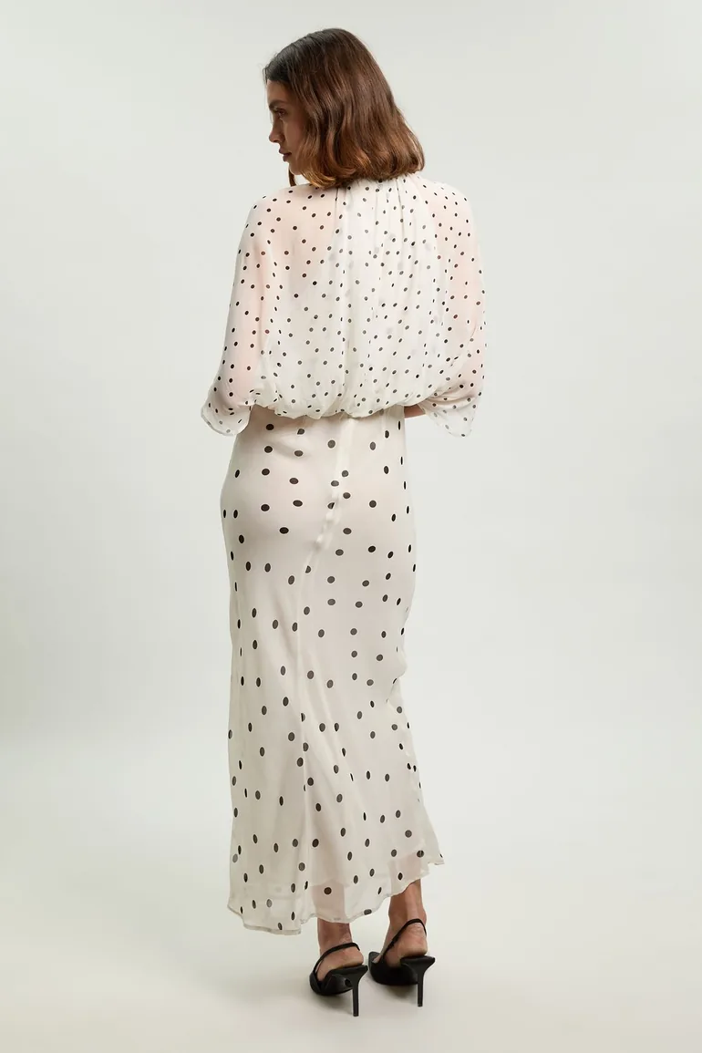 Spot Drape Detail Viscose Woven Maxi Dress - 1