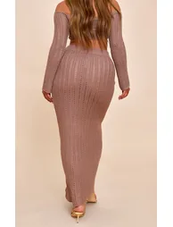 Shape Mocha Crochet Gold Hammered Trim Maxi Skit - 2